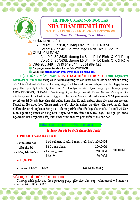 CHÍNH SÁCH HỌC PHÍ PETITE 1